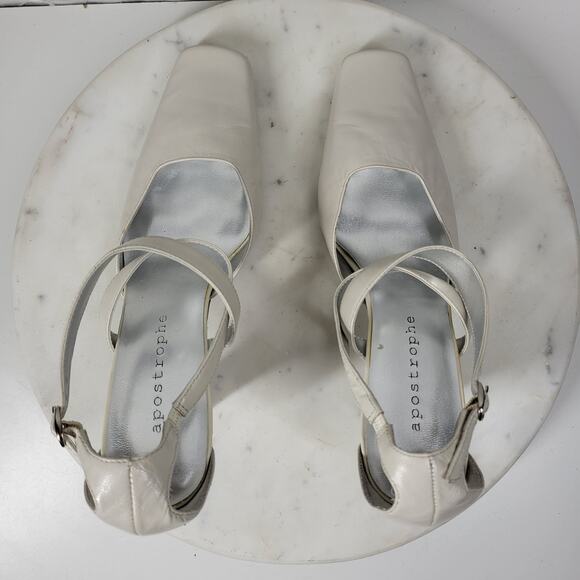 Apostrophe Cate Heels Womens 7.5 White Leather Square Toe Bridal‎ Wedding Party - Picture 8 of 16